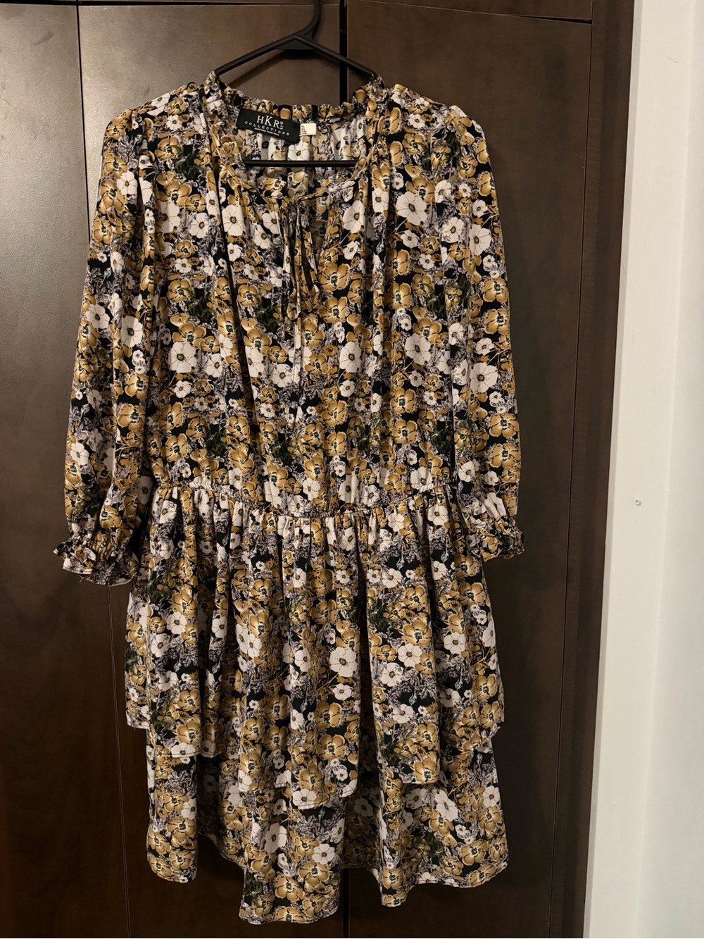 H.K. Roberston Floral Tiered Long-Sleeve Dress in Mustard and White